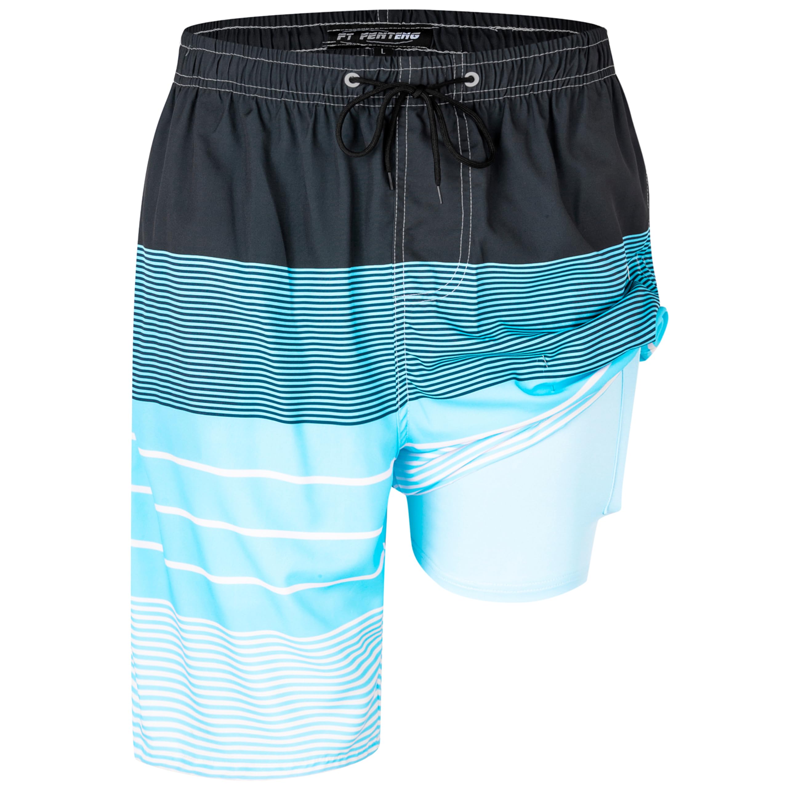 FT FENTENG Mens Swim Trunks with Compression Liner 9" Big and Tall Board Shorts 