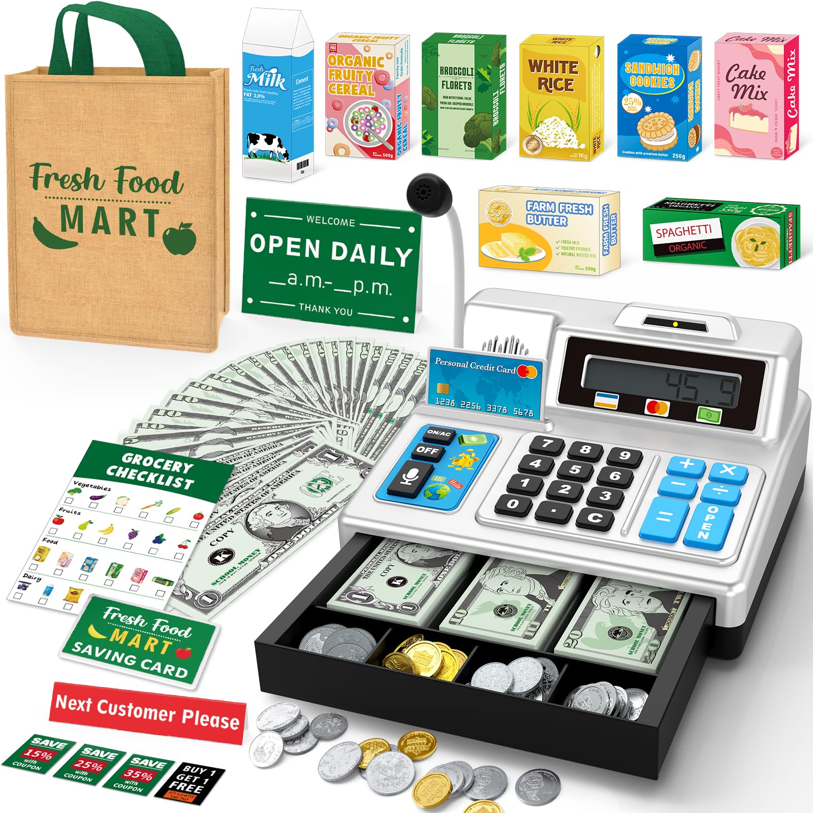 Calculator Cash Register Toy Gift for Kids Age 3, 4, 5, 6, 7, 8+ Year Old, 120 P