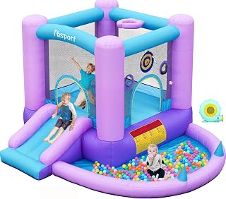 FBSPORT Inflatable Bounce House, Kids Bounce Castle Slide with Blower | for Indoor Outdoor, Toddler Baby Water Jumper Bouncer, Kids Jumping Bouncy House, Ball Pit Pool, Basketball Hoop, Dart Game