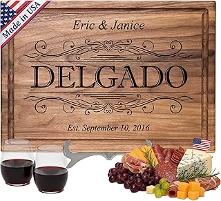 Personalized Wedding Gifts for Couple, Straga Custom Cutting Board Wood Engraved with Names & Date, Bridal Shower, Engagement, Anniversary & Housewarming Present, Handmade Charcuterie