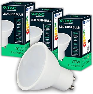 V-TAC 3x GU10 LED Bulbs - High Brightness 10W (Equivalent to 70W) - 1000 Lumens - GU10 LED Spotlight for Maximum Efficiency and Energy Saving - 4000K Natural Light