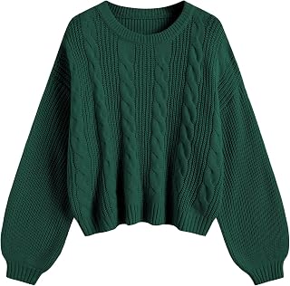 ZAFUL Women's Cable Knit Sweater Oversized Lantern Sleeve Pullover Top