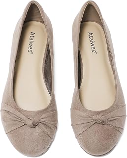 Ataiwee Women's Wide Width Flat Shoes Bow Round Toe Ballet Flats