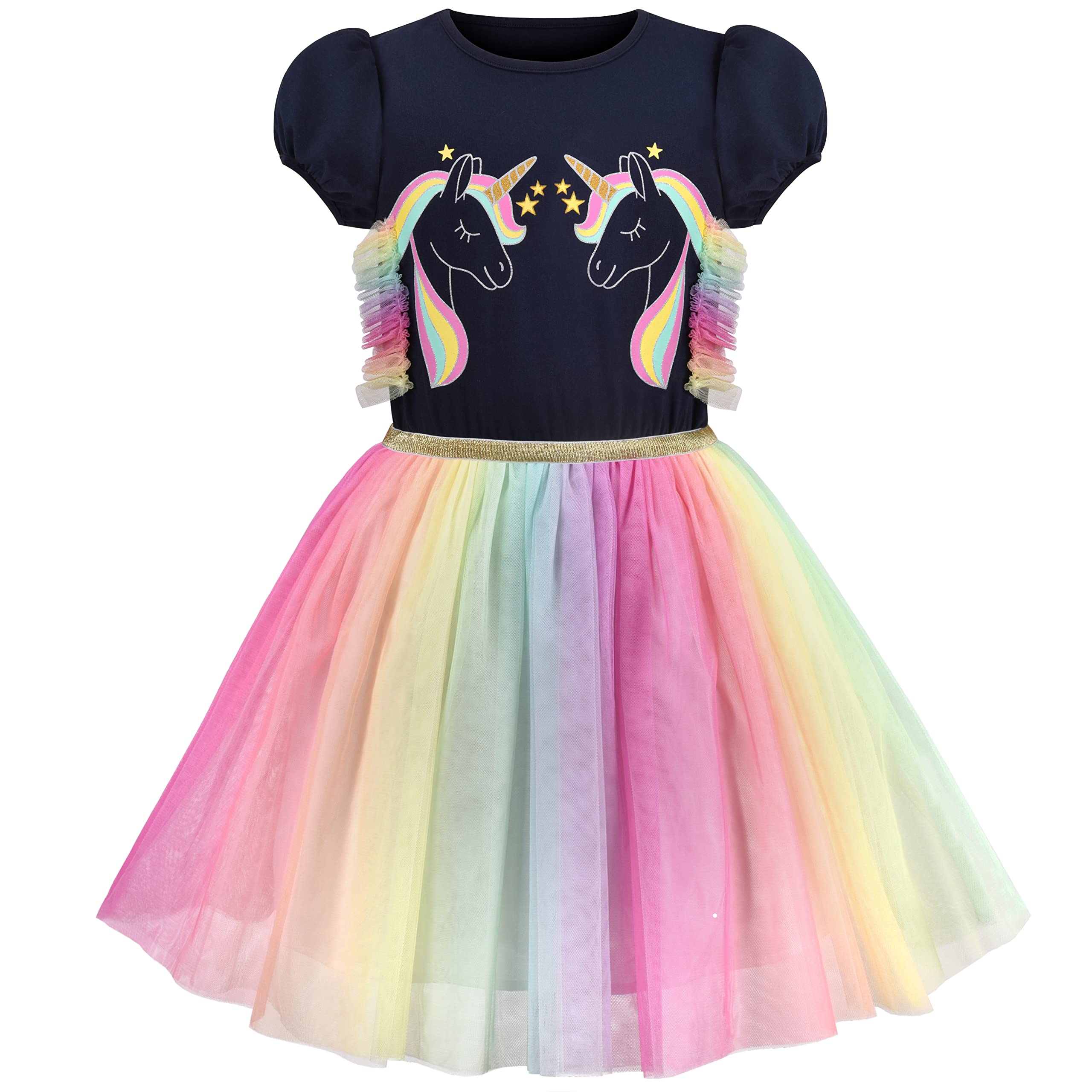 Sunny Fashion Robe Fille Multicolore Tulle Manches Courtes 4-10 Ans