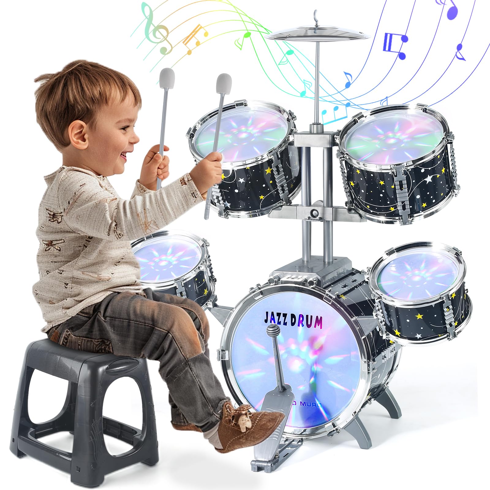 CAPTAIN CHAOWING Kids Drum Set for Toddlers 3-5, Light up Jazz Drum Toy 5-7 | Up