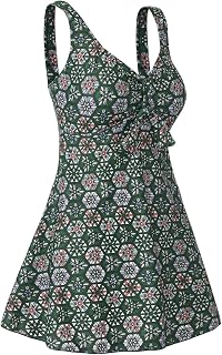 ECUPPER Swimming Costume Women with Skirt,Plus Size Swimwear,Ladies One Piece Swim Dress with Shorts,Tummy Control Swimdress