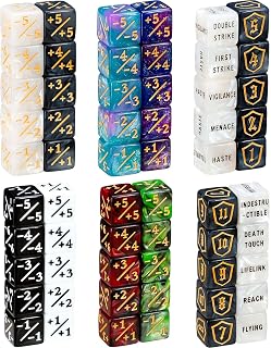 Tinzum 60 PCS MTG Dice Set with Life Counter, Keyword Counter, Shield Token | Easy to Read, Hold and Place, Various Colors, Suitable for Classic MTG Game or Commander