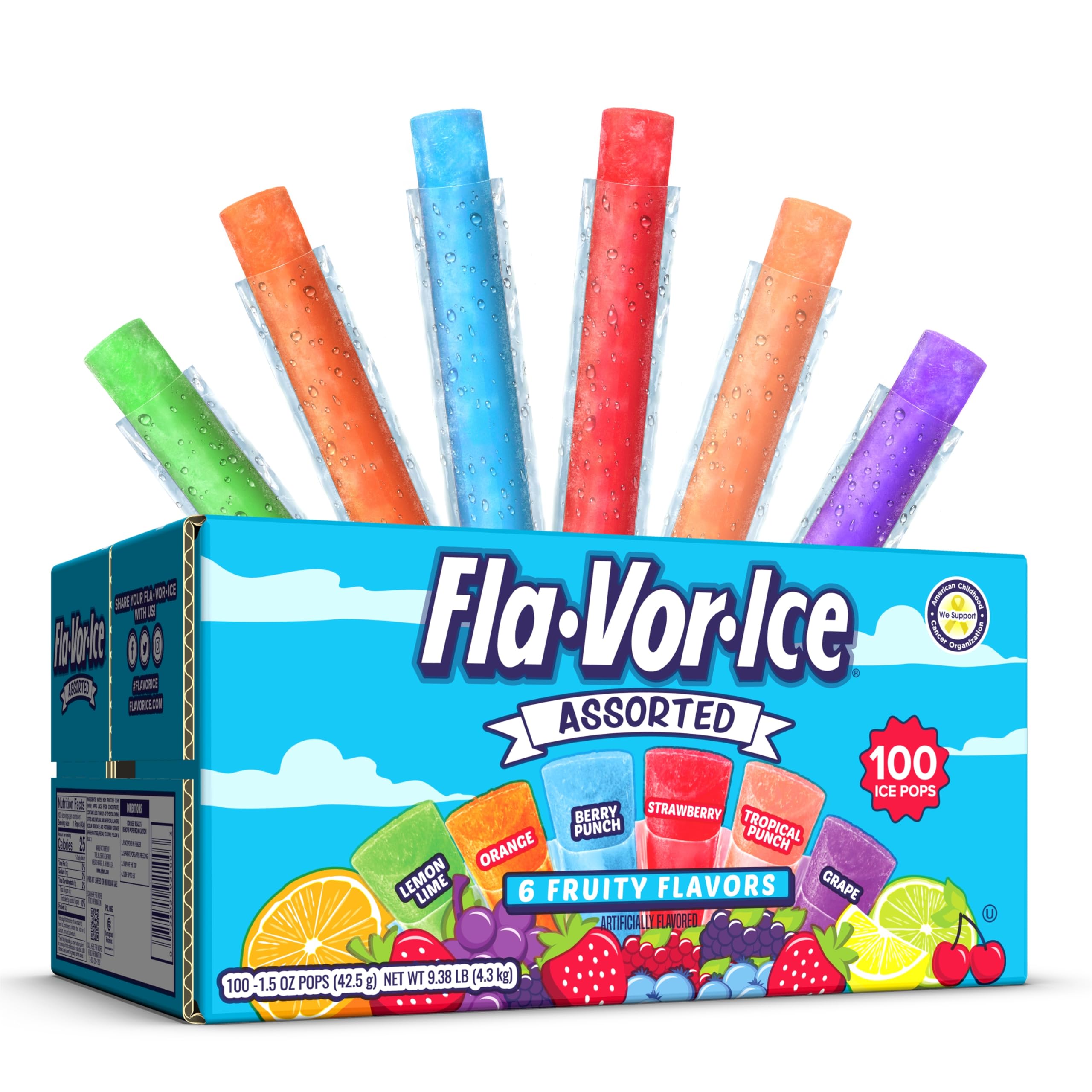 Fla-Vor-Ice Popsicle Variety Pack, Ice Pops, Assorted Flavors, 100 Count | 1.5 o