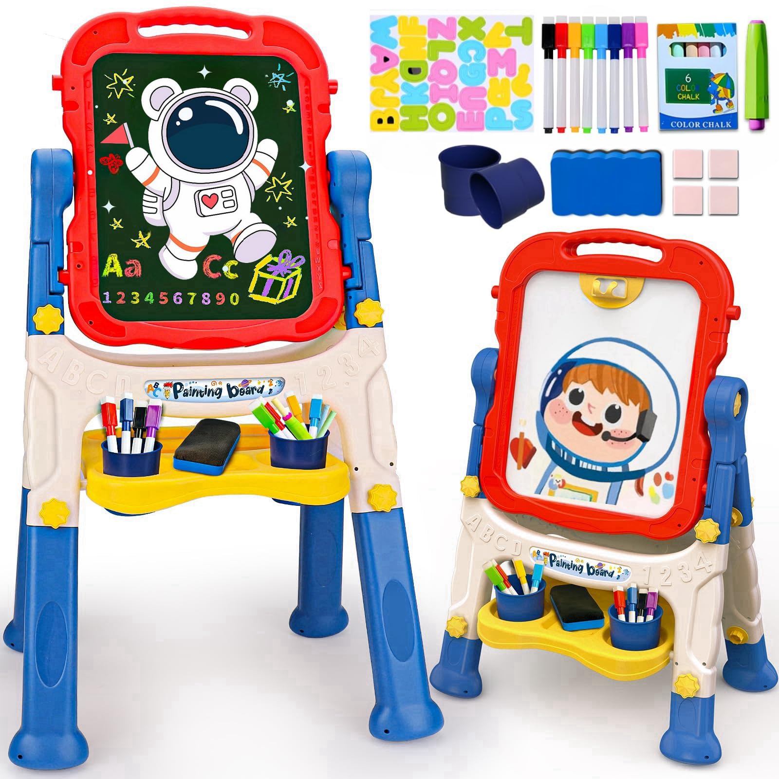 Easel Kids Easel White Board & Chalkboard Double Side Adjustable Standing with P