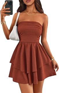 PRETTYGARDEN Women's 2025 Summer Strapless Tube Mini Dress Off Shoulder Smocked Ruffle A Line Flowy Short Party Club Dresses