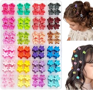 EleMirsa 96pcs Baby Girl Hair Clips - 24 Multicolors Mini Flower Claw Clips in Organizer Box