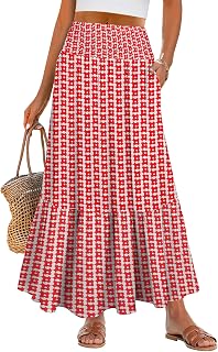 ANRABESS Maxi Skirts for Women 2026 Summer Boho Long Flowy Floral Elastic High Waist Skirt Casual Travel Skirt with Pockets