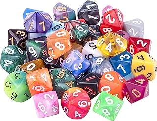 AUSTOR 35 Pieces Polyhedral Dice Set 10 Sides DND Dice D10 Dices | Mixed Color, with a Black Velvet Storage Bag, for DND RPG MTG Table Games