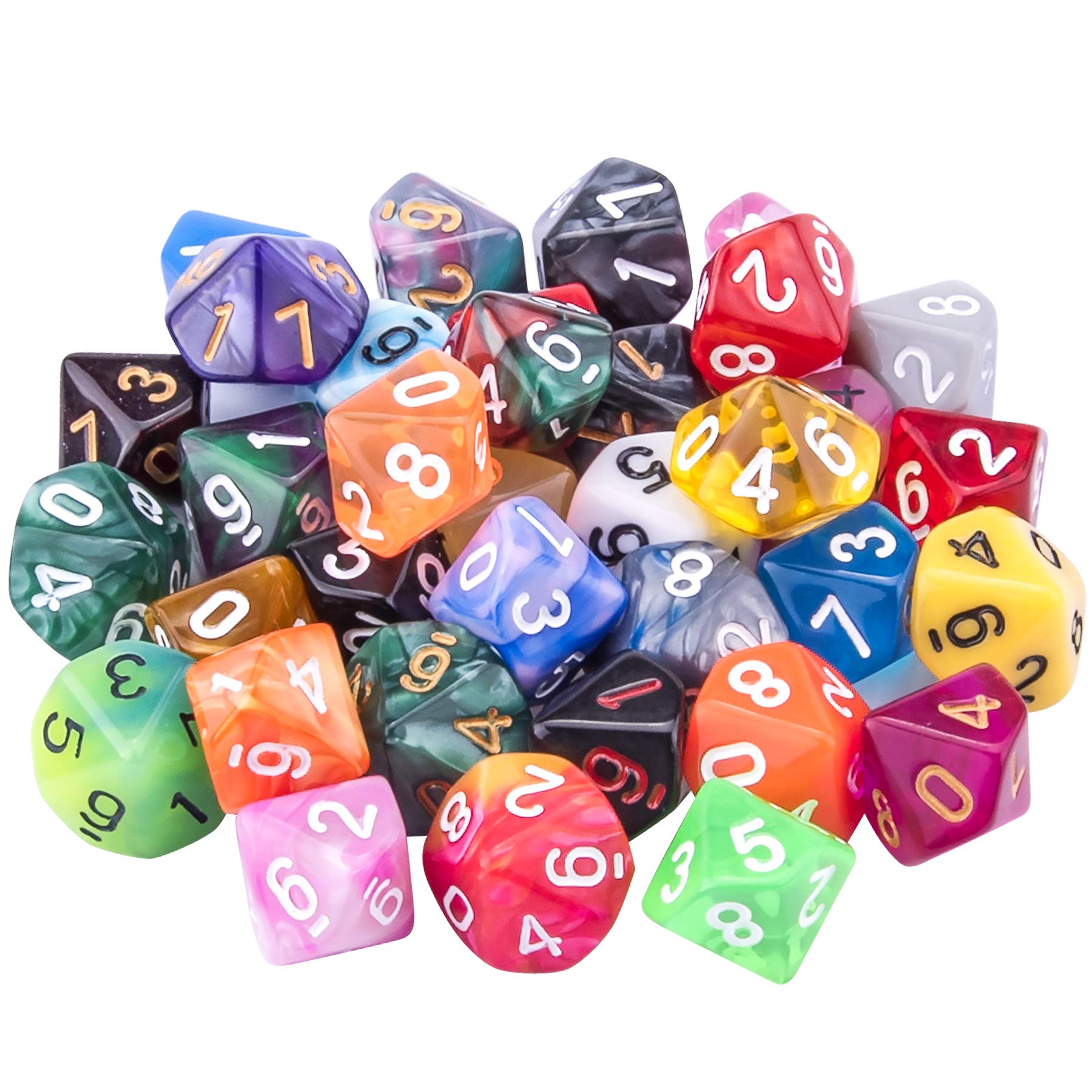 AUSTOR 35 Pieces Polyhedral Dice Set 10 Sides DND Dice D10 Dices | Mixed Color, 
