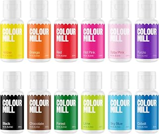 Colour Mill Oil Blend Food Coloring, Kickstarter Pack - 20 Milliliters Each of 12 Colors: Baby Pink, Black, Chocolate, Forest, Hot Pink, Lime, Orange, Purple, Red, Royal, Sky Blue & Yellow