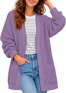 QUALFORT Cardigan da donna a maniche lunghe con apertura frontale, Viola chiaro, XL