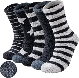 Niorasen Men's Fluffy Slipper Socks, 5 Pairs, Non Slip Winter Warm