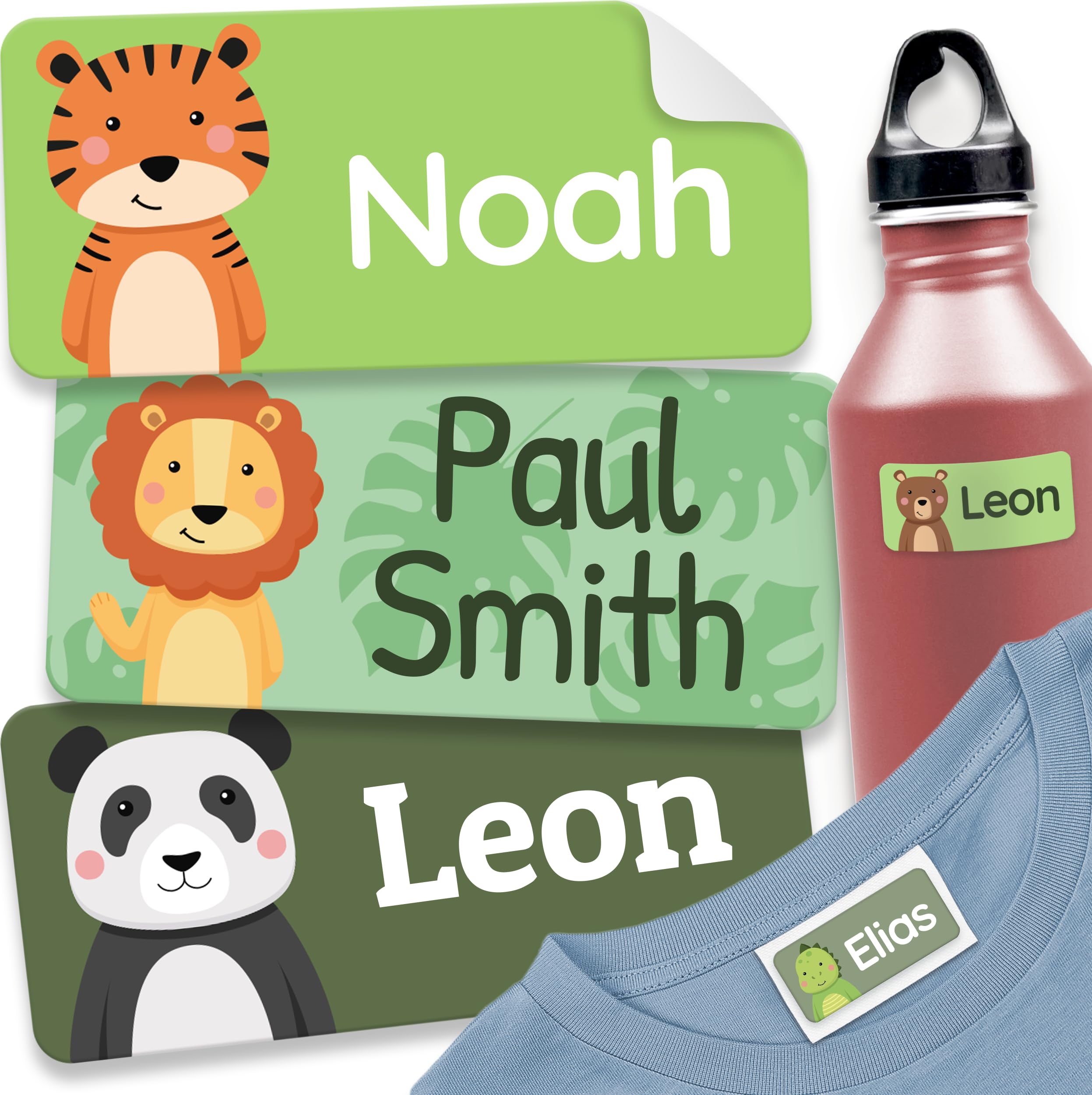 180 Stick on Name Labels for Clothes Kids & Items - Waterproof (Green)