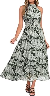 Simplee Womens Summer Halter Wedding Guest Dress Maxi Floral Vacation Boho Sundresses Flowy Formal Long Travel Dresses 2026