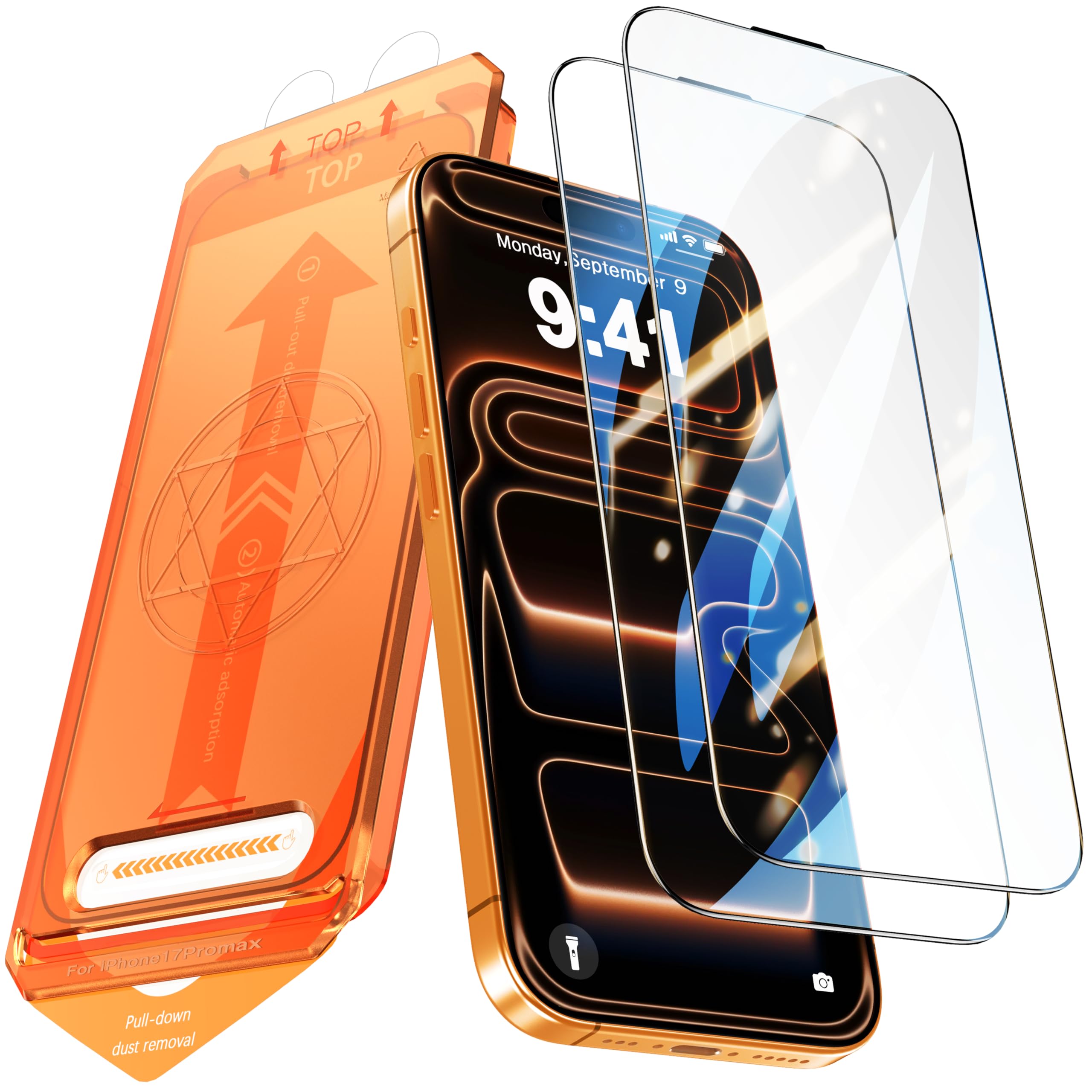 Compatible iPhone 17 Pro Max Glass Film, Set of 2, Integrated Guide Frame, Self-