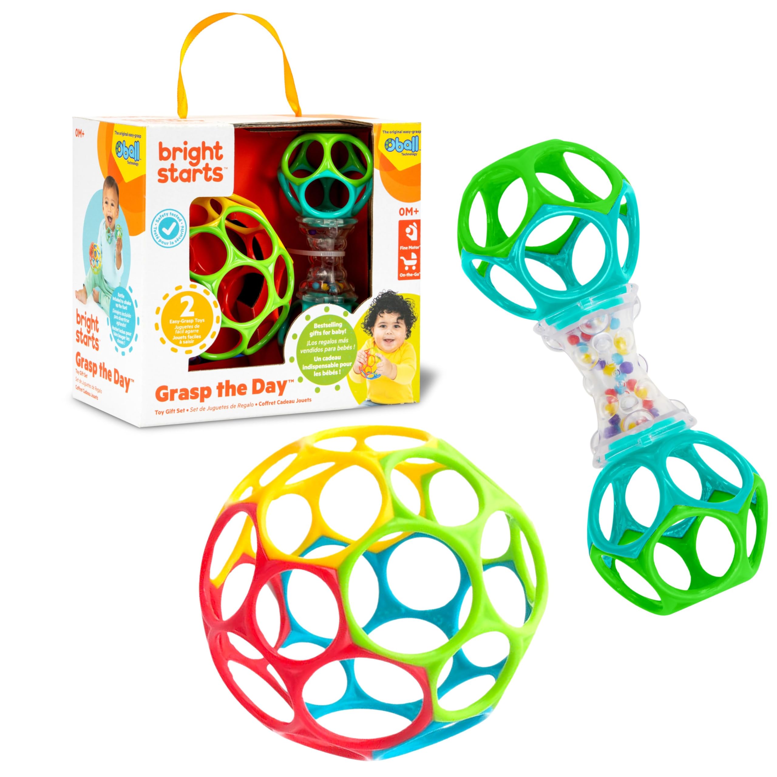Bright Starts Easy-Grasp Oball Bundle Gift Set - Grasp The Day, Ball and Rattle 