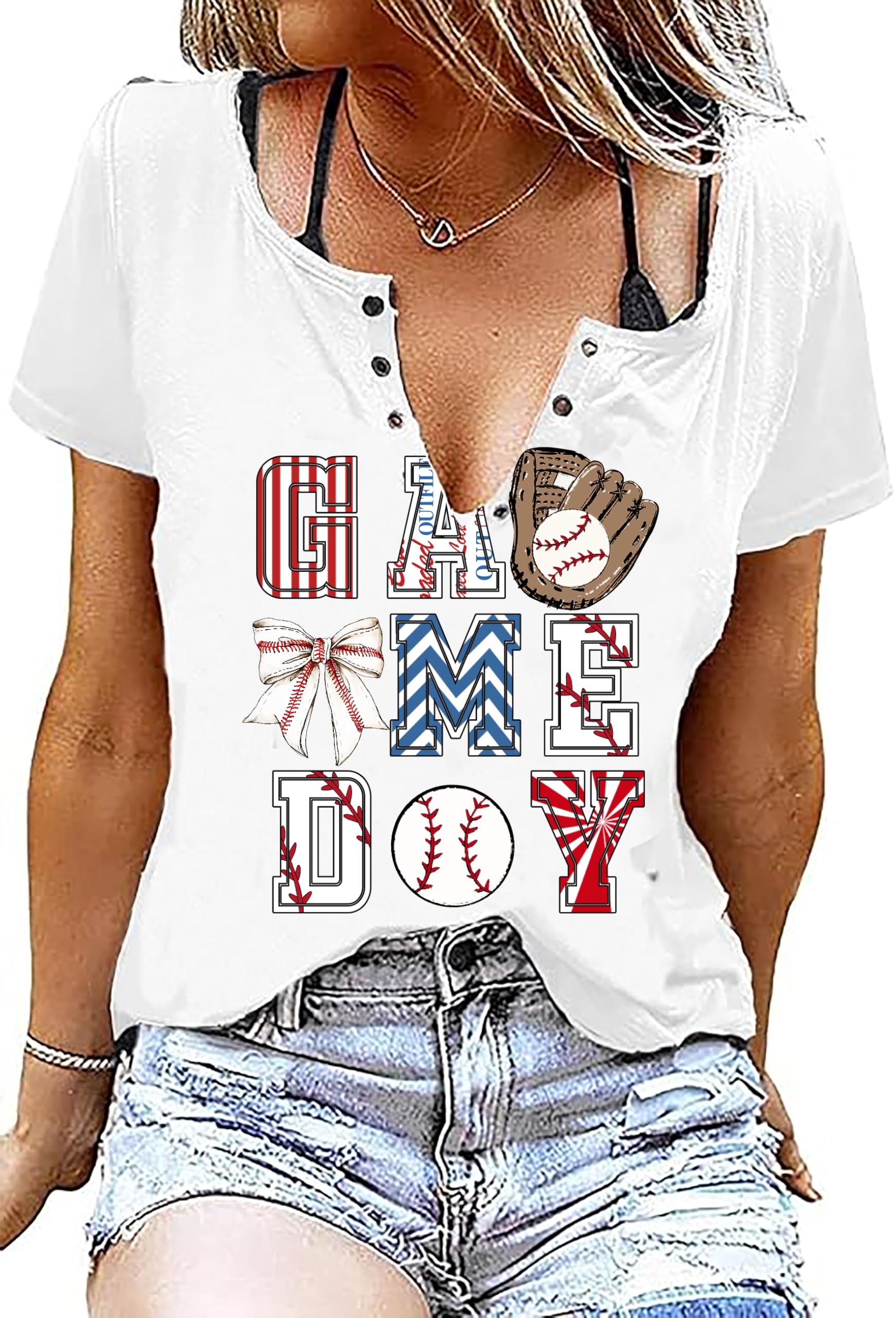 Baseball Game Day Shirts for Women V Neck Baseball Graphic Tshirt Funny Sport Te