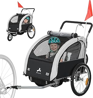 HOMCOM 2 Seat Bike Trailer for Kids 5 Point Harness for 18+ Months Black | Baby Bike Stroller, Child Bicycle Trailer, Safety Flag, Reflectors, Windproof Curtain