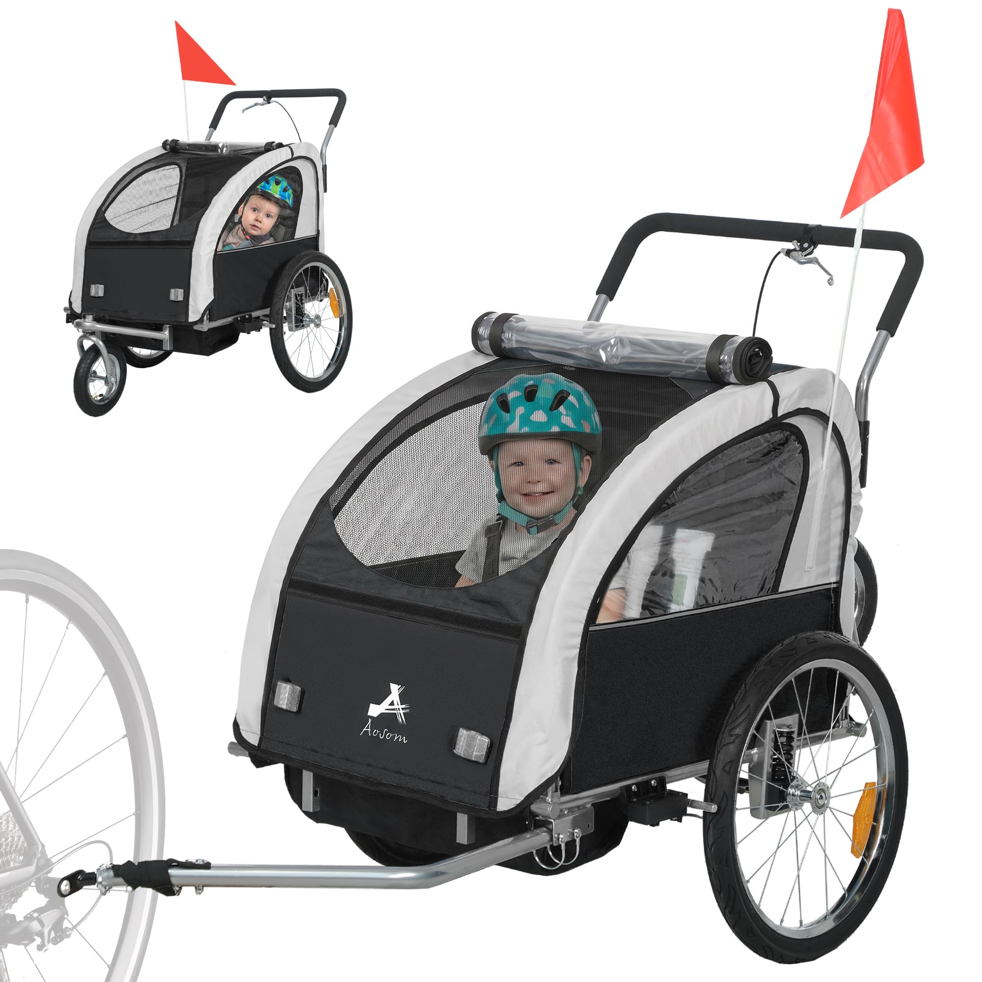 HOMCOM 2 Seat Bike Trailer for Kids 5 Point Harness for 18+ Months Black | Baby 