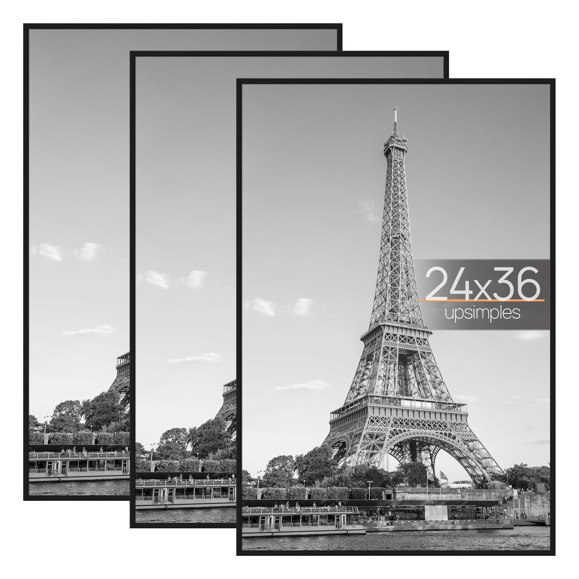 upsimples 24x36 Poster Frame, Easy Slide-In Assembly, Black, 3 Pack | Gallery Wa