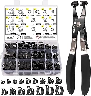 Toolwiz 130Pcs 6-25mm Spring Band Hose Clamps Assortment with Clamp Plier