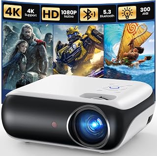 HAPPRUN Native 1080P Bluetooth Projector - Standard | Native 1080P • Mini & Portable • Easy Setup • Built-in Speaker • HDMI for PC, Laptop & PS5