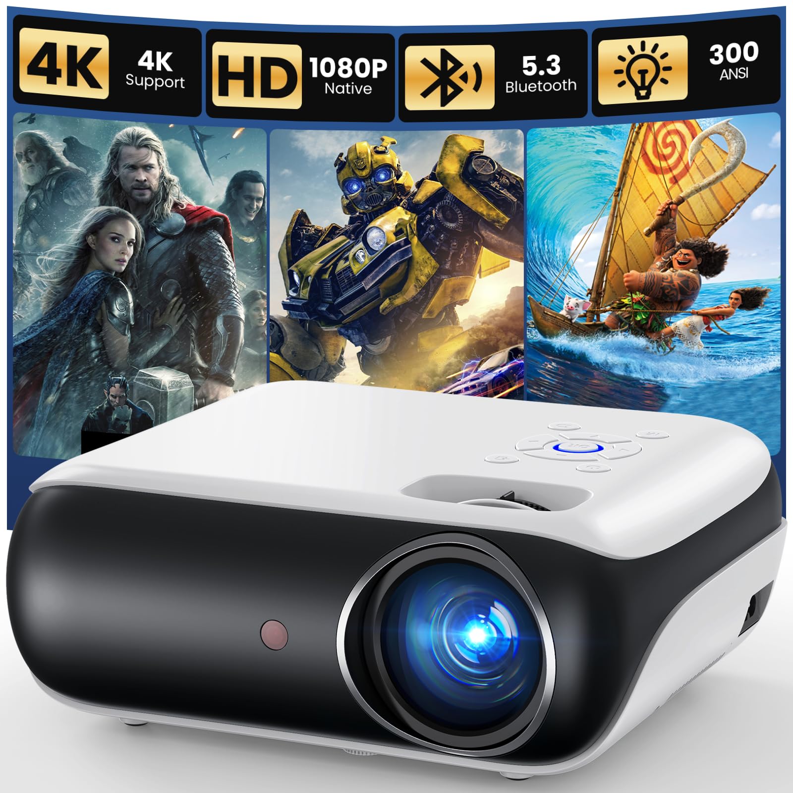 HAPPRUN Native 1080P Bluetooth Projector - Standard | Native 1080P • Mini & Port