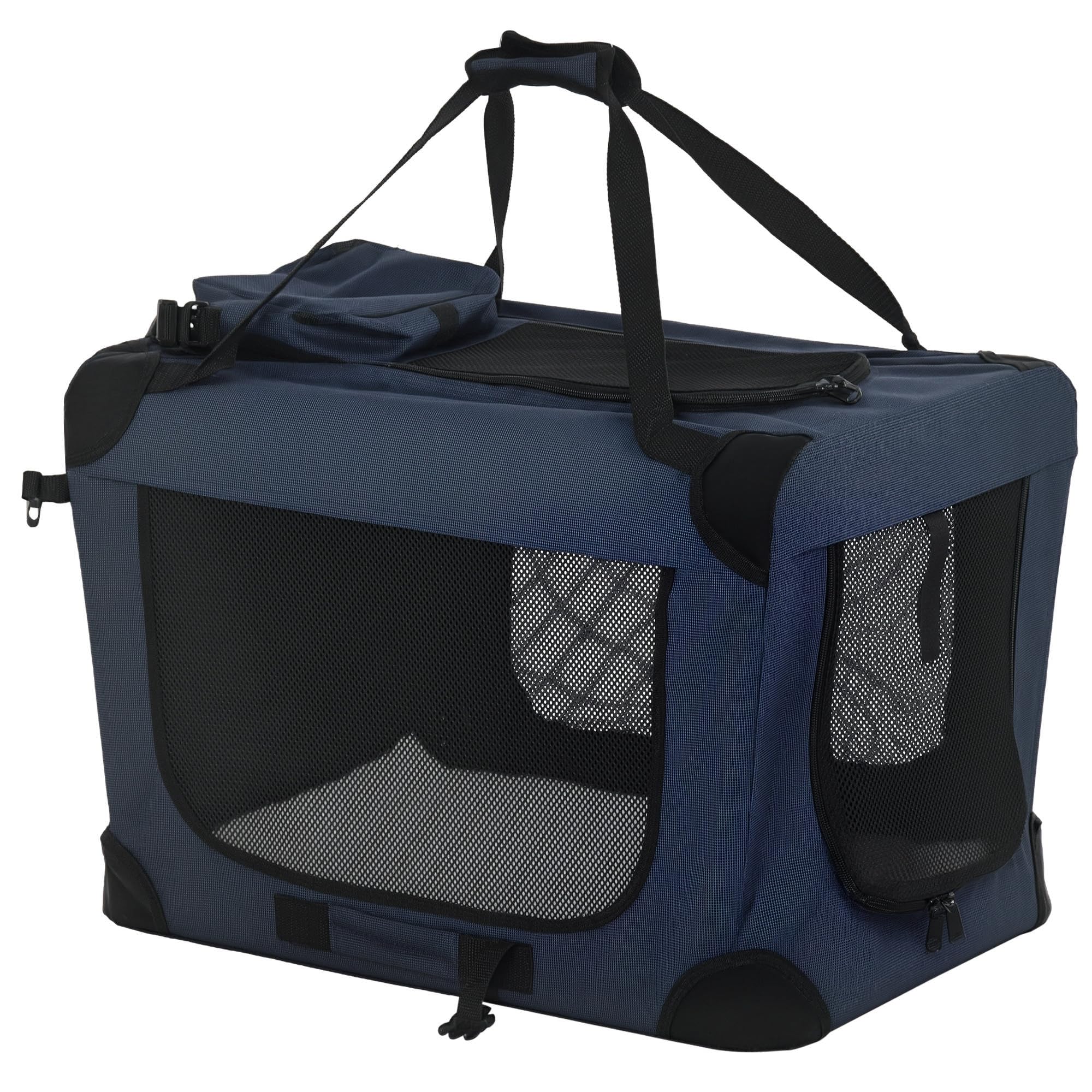 PawHut Foldable Pet Carrier Dog Crate Small Dogs 60x41.5x41cm Dark Blue