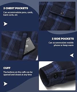 ZITY Mens Flannel Hooded Jacket Fleece Sherpa Lined Plaid Zip Up Sweatshirt