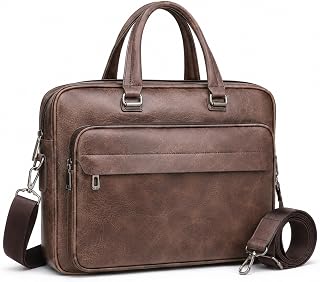 Vintage Leather Laptop Briefcase, 15.6 Inch Messenger Bag, Crossbody Shoulder Computer Satchel for Men Office Computer Bag