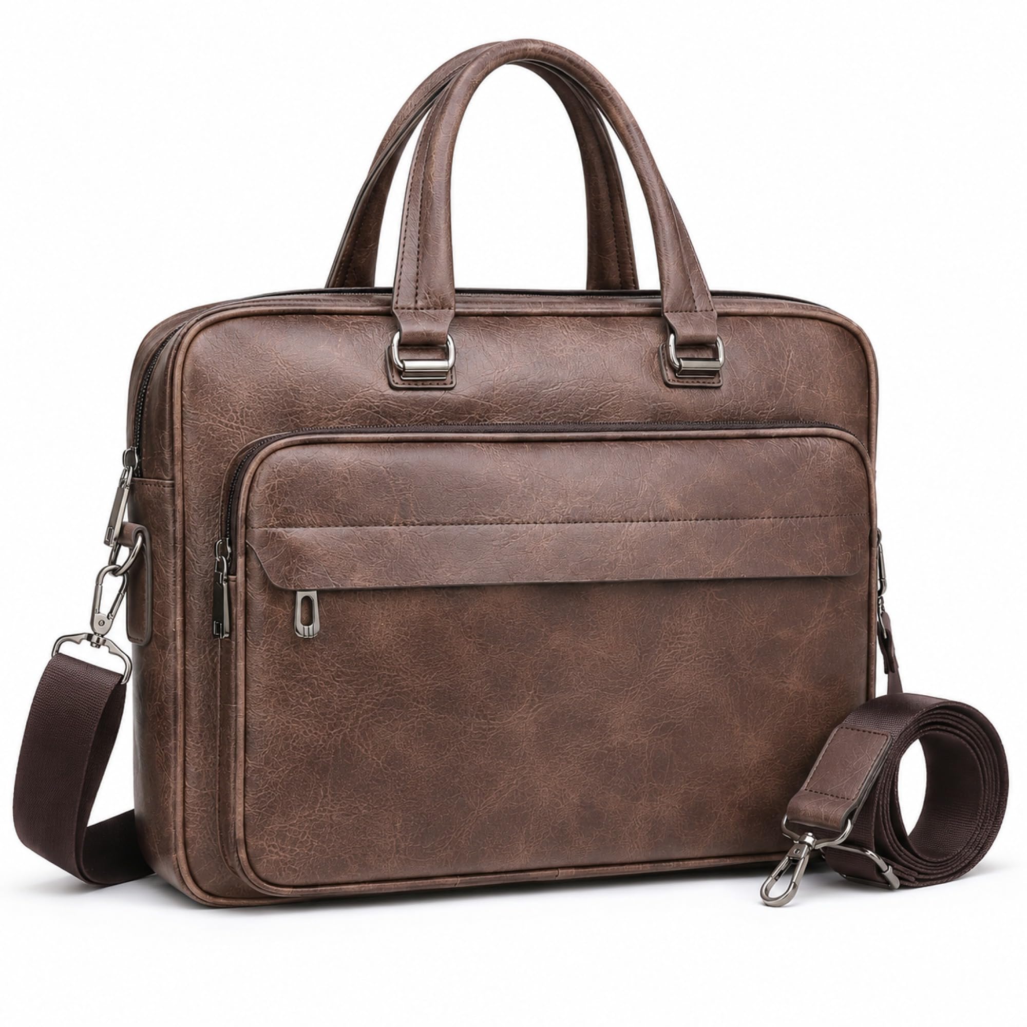 Vintage Leather Laptop Briefcase, 15.6 Inch Messenger Bag, Crossbody Shoulder Co
