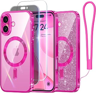 Meifigno for iPhone 16 Plus Case + HD & Privacy Tempered Glass, Hot Pink