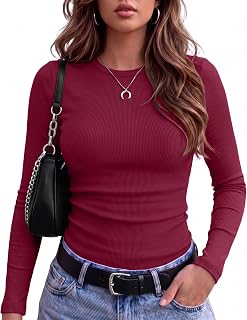 Zeagoo Women's Long Sleeve T-Shirt Crew Neck Bodycon Top