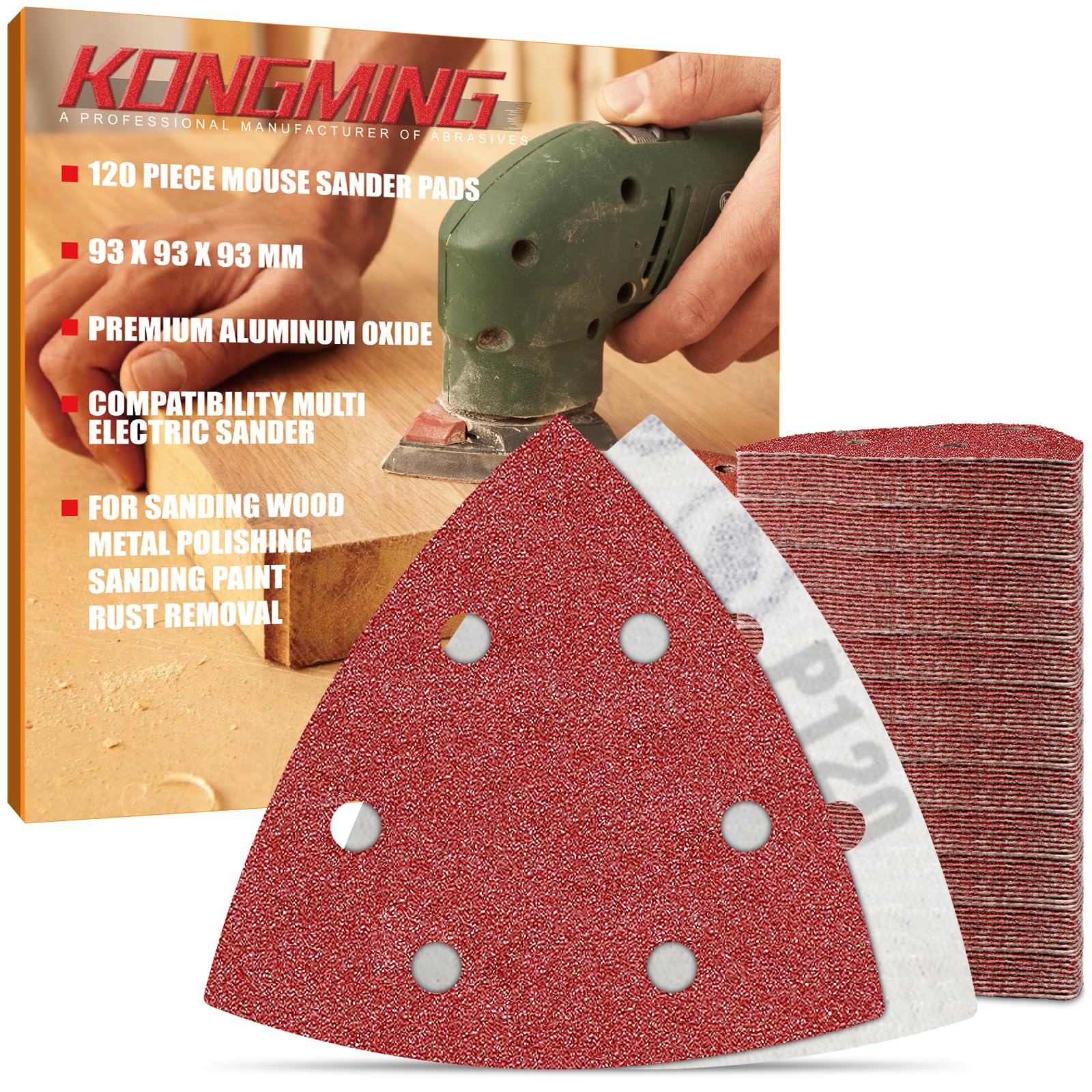 KONGMING 120 Pieces Sandpaper for Sander Grit 120 Sanding Cards 6 Holes for Orbi