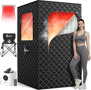 MUTAMA Portable Infrared Sauna Box for Home, 3L 1400W Steam Sauna Tent | Portable Sauna, Personal Sauna Pod, 660nm Red Light, Remote Control, Folding Chair, 15 Levels, 99-Min Timer,32" x 32" x 71"
