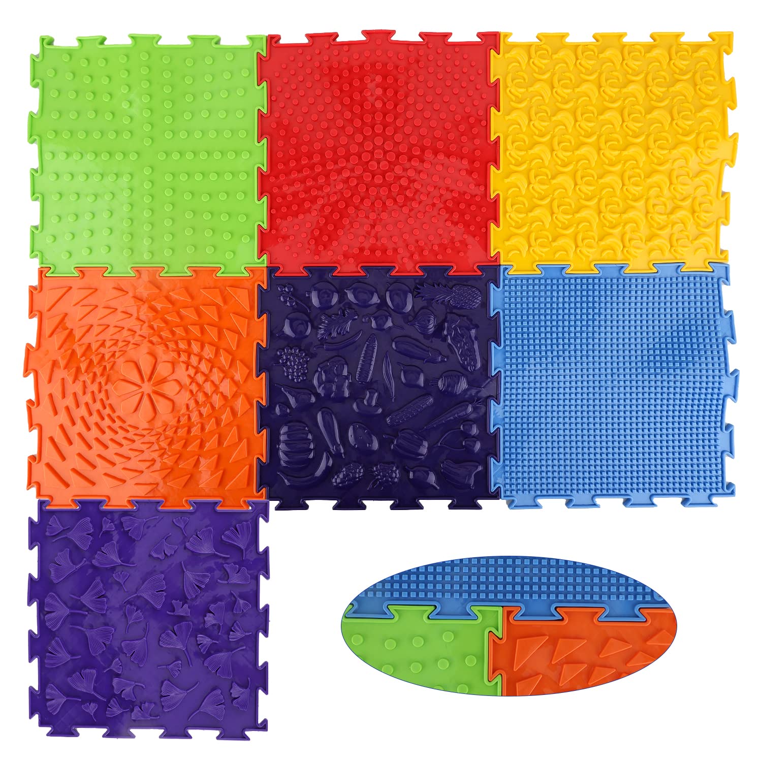 7pcs Rainbow Sensory Play Mats - Assorted Pattern Set for Kids Orthopedic Floor 