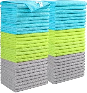 AIDEA Microfibre Cleaning Cloths Pack of 50, Lint Free and Streak Free Tea Towels, Reusable Washable Multipurpose Towel for Home, Kitchen, Car, Glass, Floor, 30 x 40 cm