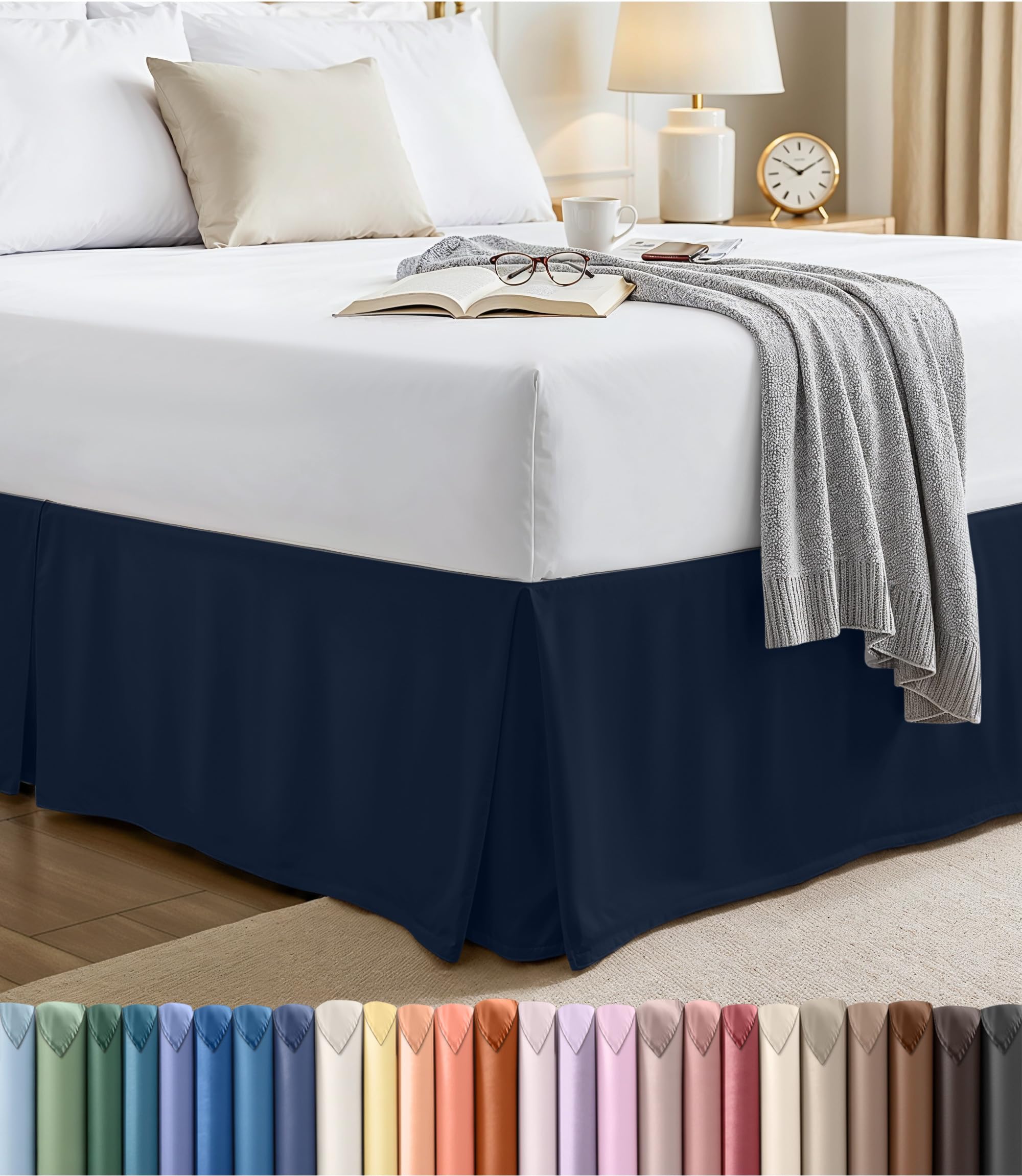 Full Size Pleated Bed Skirt, Hides Under-Bed Storage 16 Inch Drop, Navy
