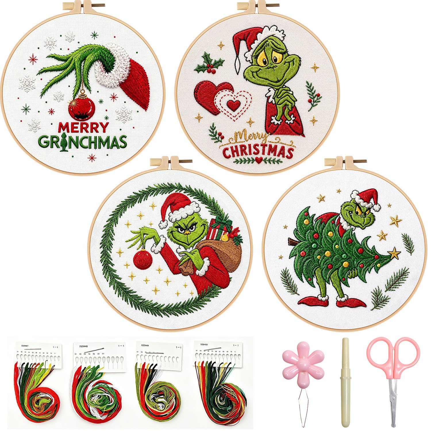 BBLYBD Christmas Embroidery Kit, 4 Set Embroidery Starter Kit, Cross Stitch Kits