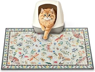 Litter Mat, 60 x 40cm Cat Litter Mat, Traps 100% Cat Litter, Non-Slip Litter Box Trapping Mat, Cute Decor Litter Mat, Easy Clean for Scatter Control, Waterproof Urine Protection