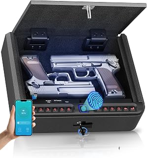 BILLCONCH Gun Safe for Handgun with Fingerprint, App, 0–9 Numeric Keypad | Smart Pistol Safe with 4 Quick-Access Methods, Built-in LED Light, Ideal Steel Biometric Handgun Safe for Nightstand and Home