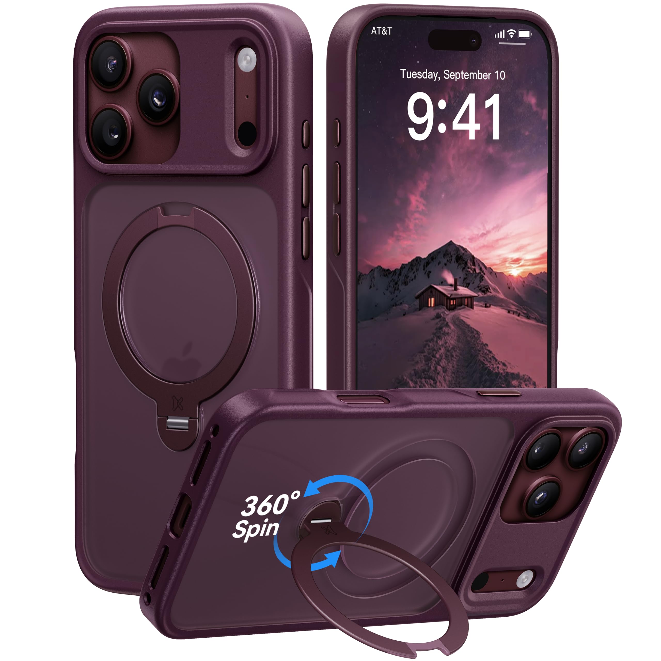 CASEKOO Burgundy for iPhone 18 Pro Max Case with 360 Spin Magnetic Stand