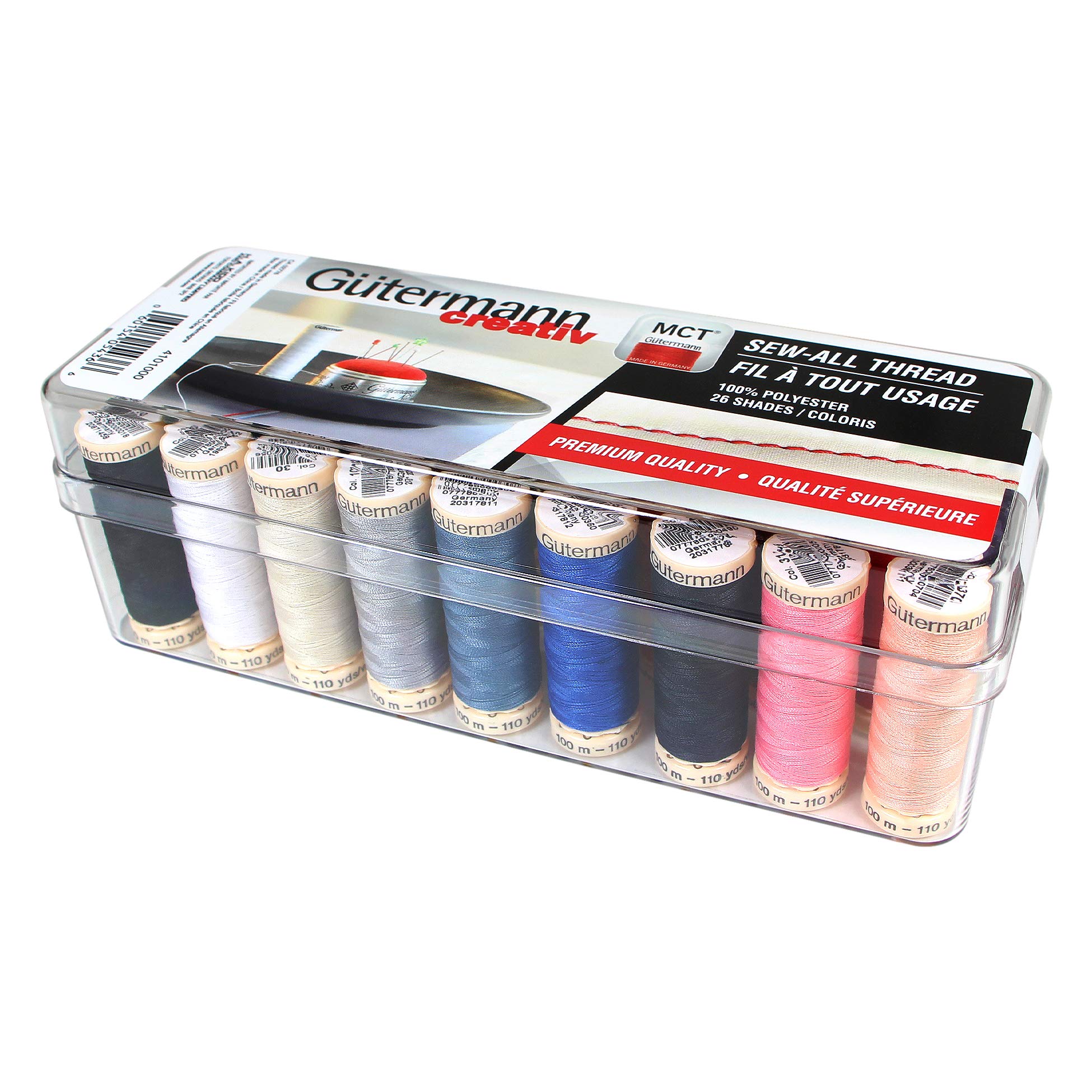 GÜTERMANN 26 pc MCT Sew-All 100m - Thread Set in Acrylic Box - Assorted Colours