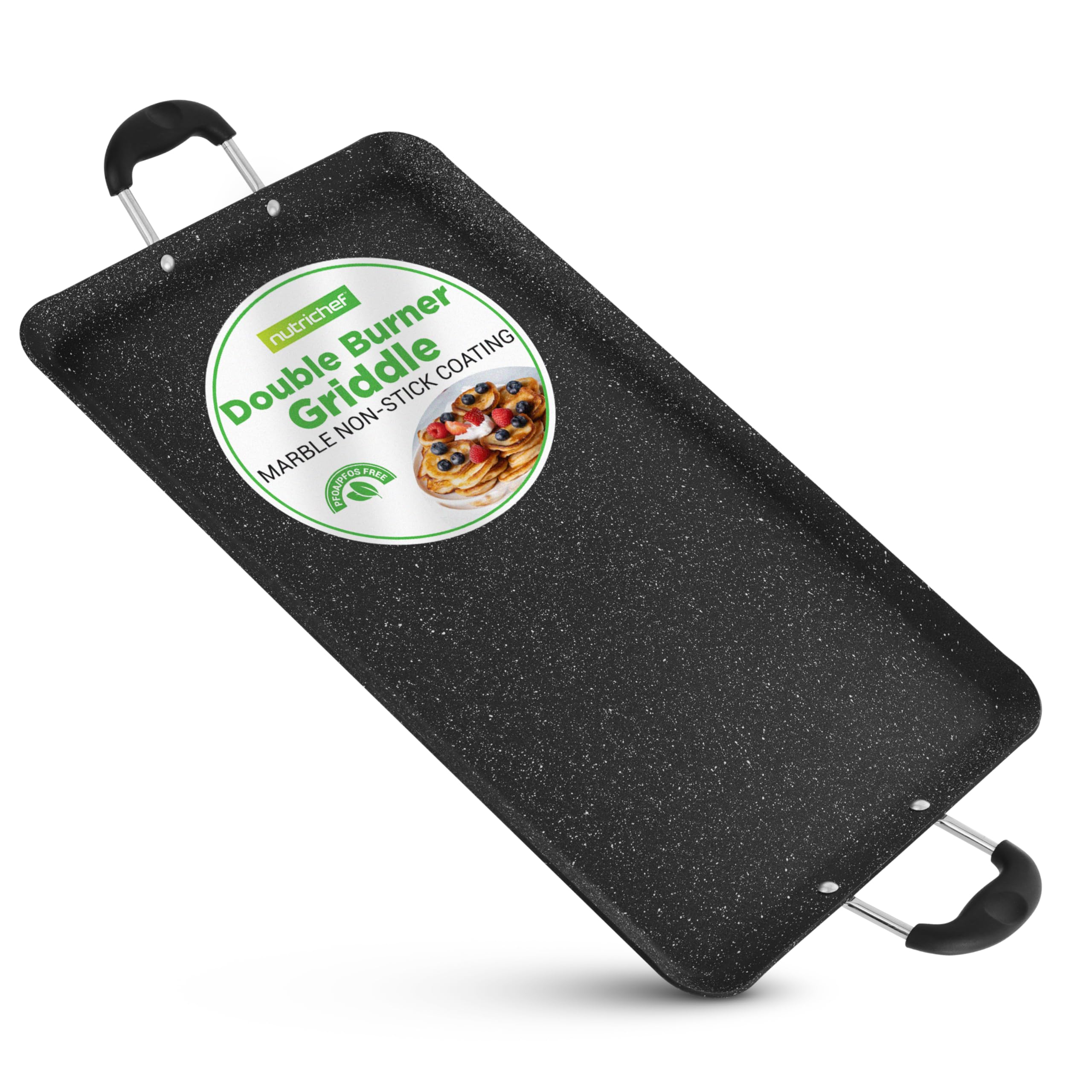Nutrichef Double Burner Griddle, Non-Stick Stove Top Griddle for Gas Stove, Dish