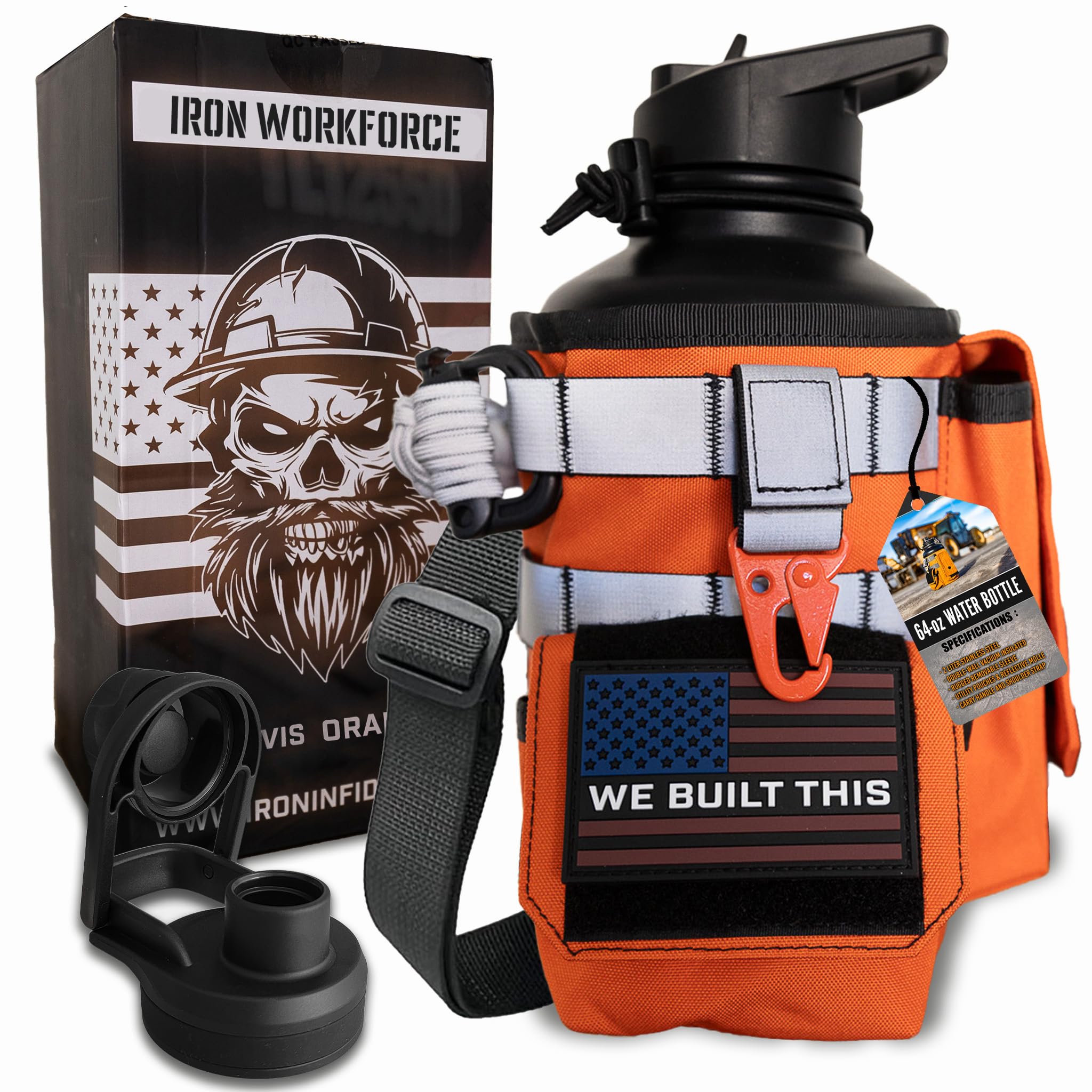 Iron Infidel Workforce Water Bottle - 64 oz Insulated Stainless Steel | Half Gal